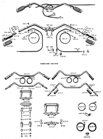 Handlebars Controls Cables & Parts 1936-1984