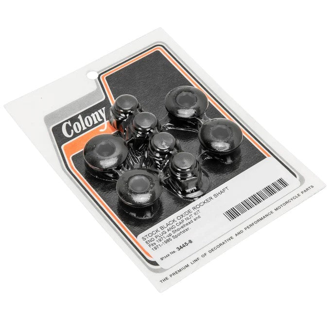 3445-8 Stock Black Oxide Rocker Shaft End Plug & Cap Nut Kit
