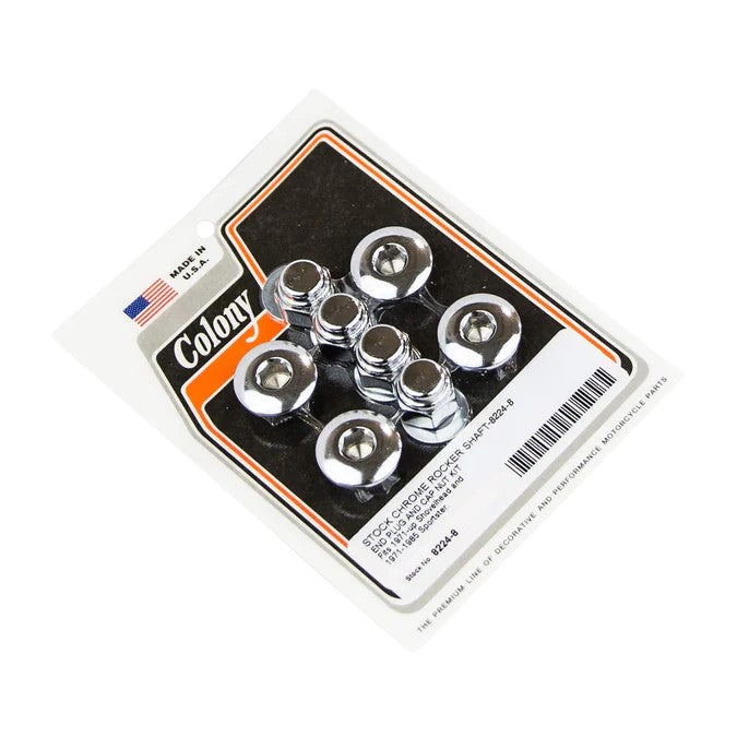 8224-8 Stock Chrome Plated Rocker Shaft End Plug and Cap Nut Kit Colony USA