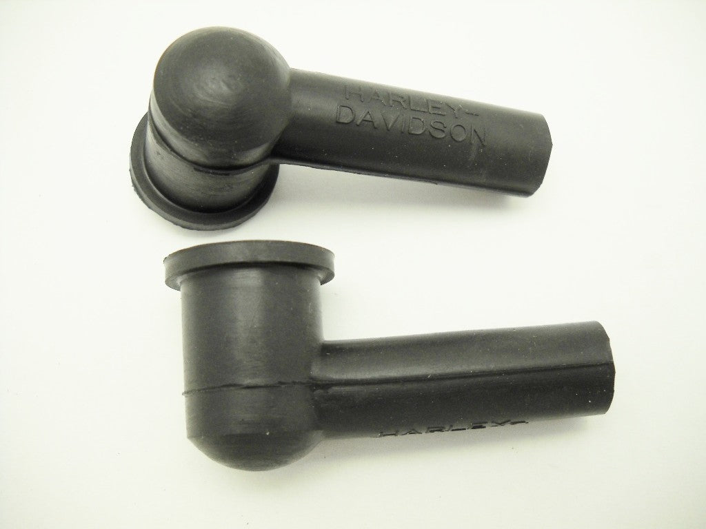Black rubber spark plug boot covers with ’harley-davidson’ embossed on the side