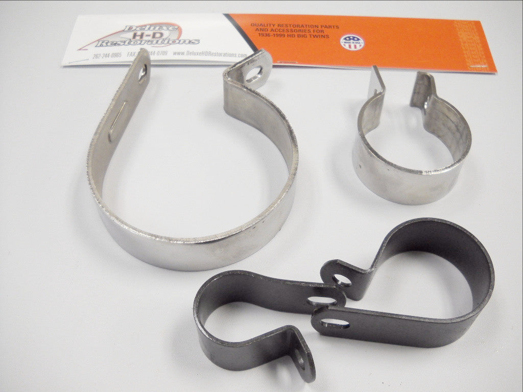 Panhead, Shovelhead 1958 - 1969 Complete Single Exhaust Clamp Kit Stainless and Parkerized