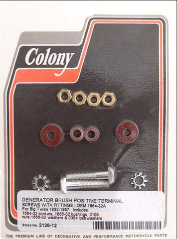 1664–32A Harley-Davidson Generator 3 Brush Positive Terminal Screws with Fittings Colony 2126–12